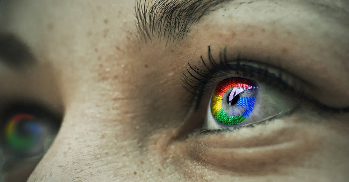 close up of woman with google logo in eyes