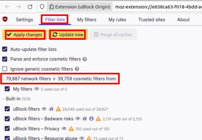 uBlock Origin filter lists